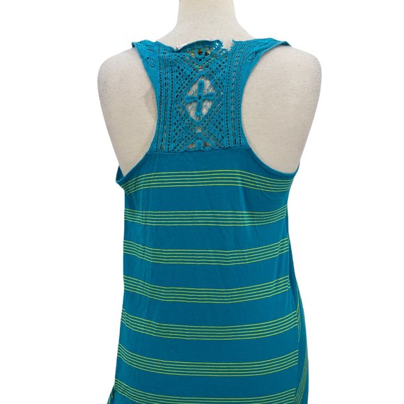 Roxy Women's Tank Top Blue & Yellow Striped Scoop Neck Racerback Fringe Large L - Picture 4 of 6